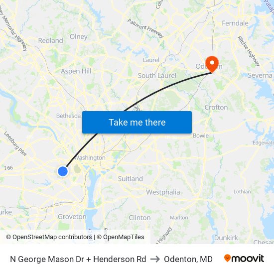 N George Mason Dr + Henderson Rd to Odenton, MD map