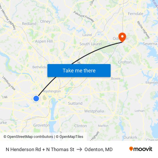 N Henderson Rd + N Thomas St to Odenton, MD map