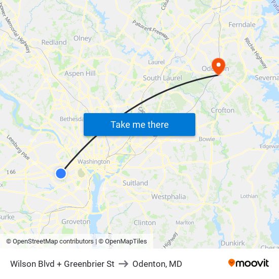 Wilson Blvd + Greenbrier St to Odenton, MD map