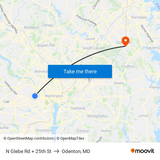 N Glebe Rd + 25th St to Odenton, MD map