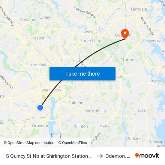 S Quincy St Nb at Shirlington Station Bay D to Odenton, MD map