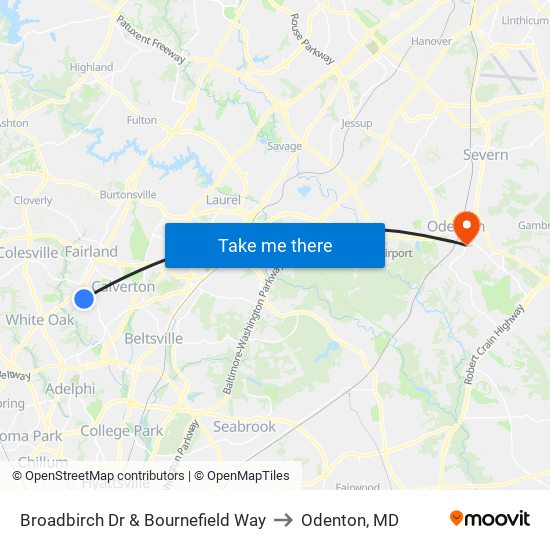 Broadbirch Dr & Bournefield Way to Odenton, MD map