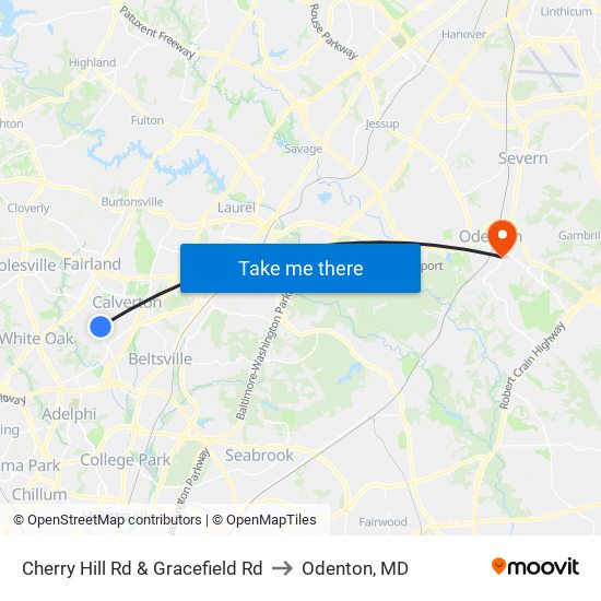 Cherry Hill Rd & Gracefield Rd to Odenton, MD map