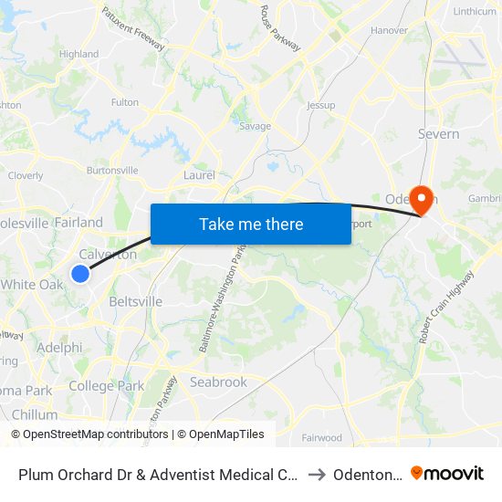 Plum Orchard Dr & Adventist Medical Cen White Oak to Odenton, MD map