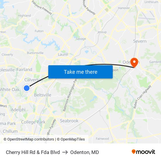 Cherry Hill Rd & Fda Blvd to Odenton, MD map