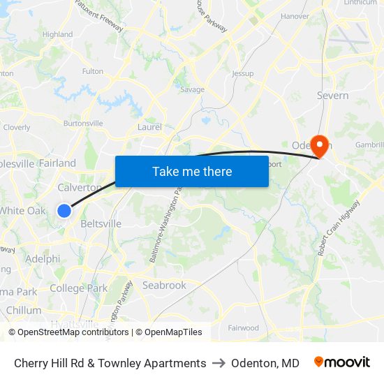 Cherry Hill Rd & Townley Apartments to Odenton, MD map