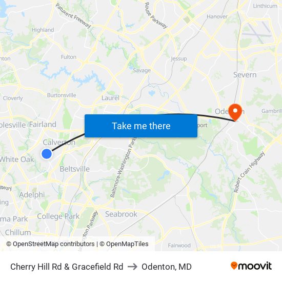 Cherry Hill Rd & Gracefield Rd to Odenton, MD map