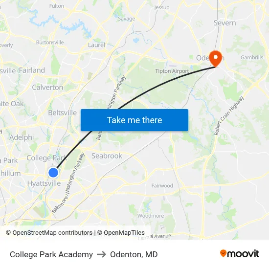 College Park Academy to Odenton, MD map
