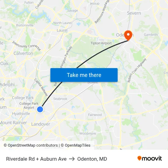 Riverdale Rd + Auburn Ave to Odenton, MD map