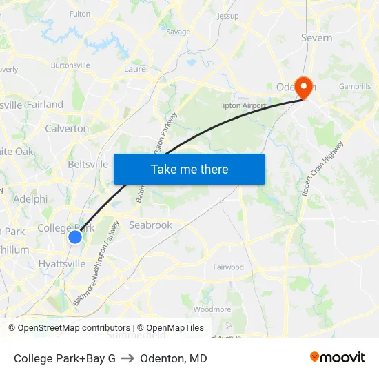 College Park+Bay G to Odenton, MD map