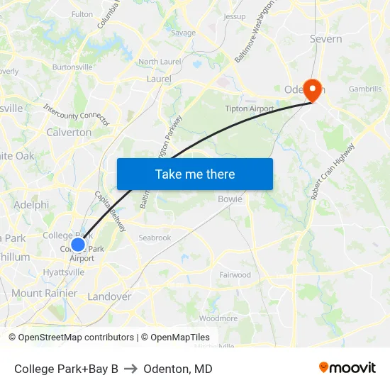 College Park+Bay B to Odenton, MD map