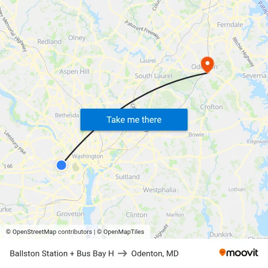 Ballston Station + Bus Bay H to Odenton, MD map