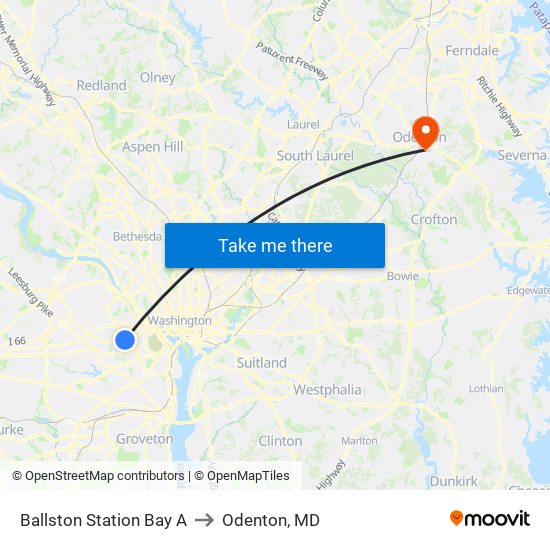 Ballston Station Bay A to Odenton, MD map