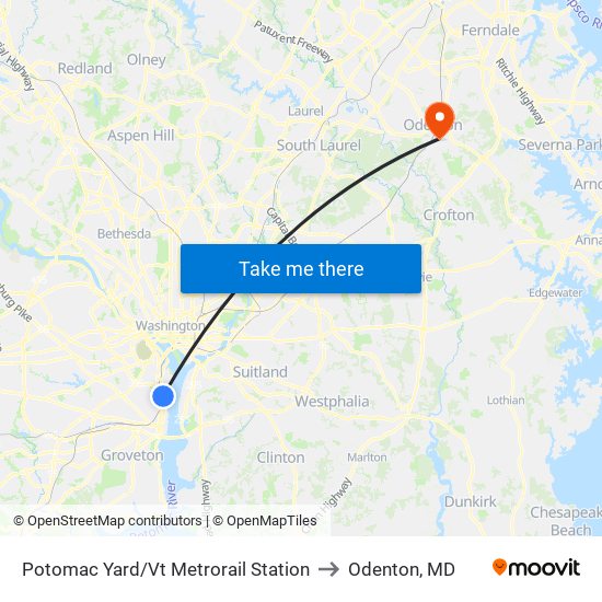 Potomac Yard/Vt Metrorail Station to Odenton, MD map