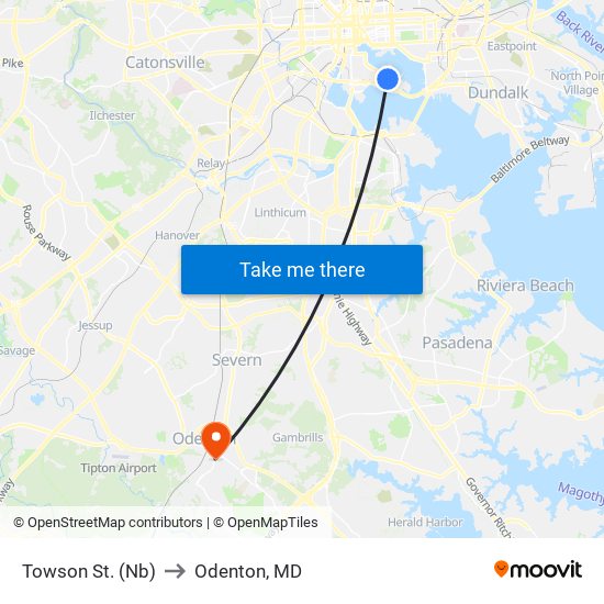 Towson St. (Nb) to Odenton, MD map