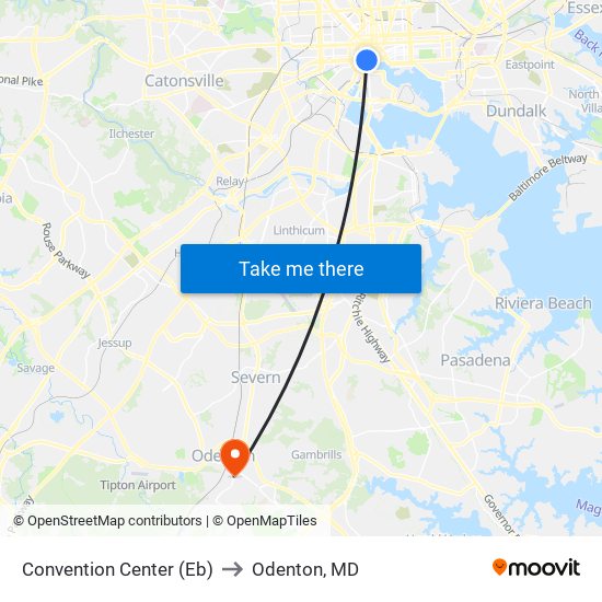 Convention Center (Eb) to Odenton, MD map