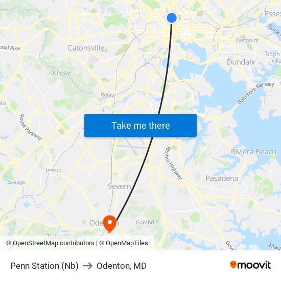 Penn Station (Nb) to Odenton, MD map