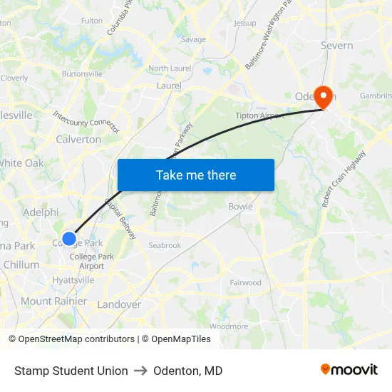 Stamp Student Union to Odenton, MD map