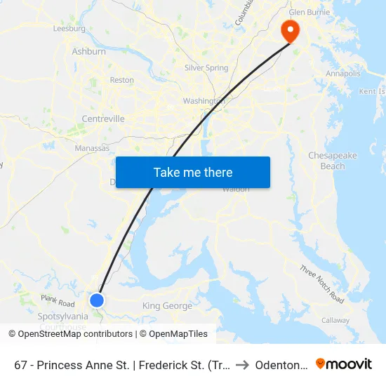 67 - Princess Anne St. | Frederick St. (Train Station) to Odenton, MD map