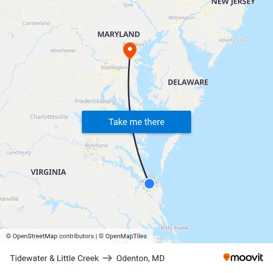 Tidewater & Little Creek to Odenton, MD map