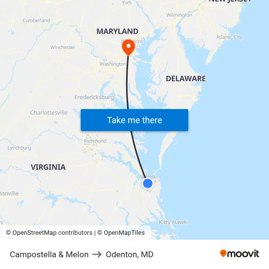 Campostella & Melon to Odenton, MD map