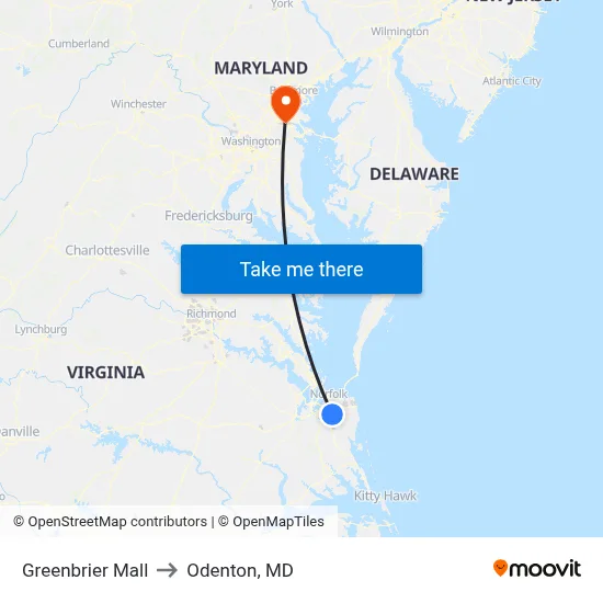 Greenbrier Mall to Odenton, MD map