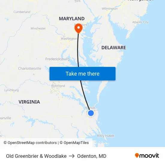 Old Greenbrier & Woodlake to Odenton, MD map