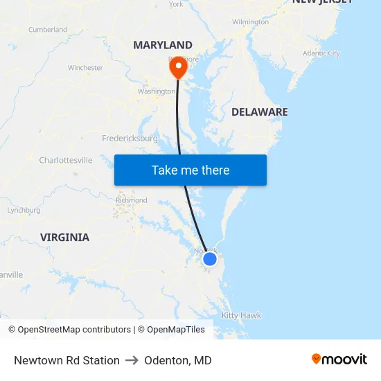 Newtown Rd Station to Odenton, MD map