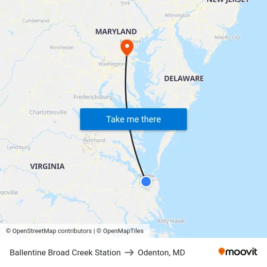 Ballentine Broad Creek Station to Odenton, MD map