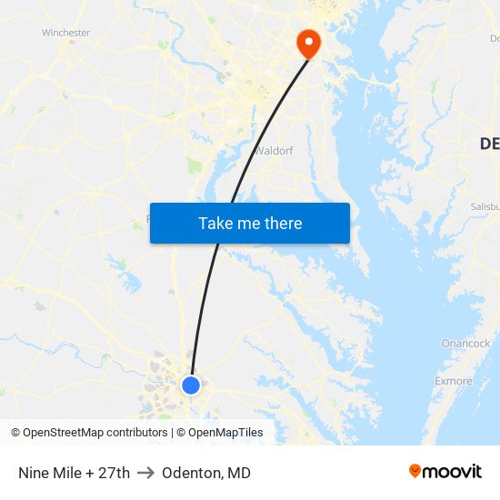 Nine Mile + 27th to Odenton, MD map