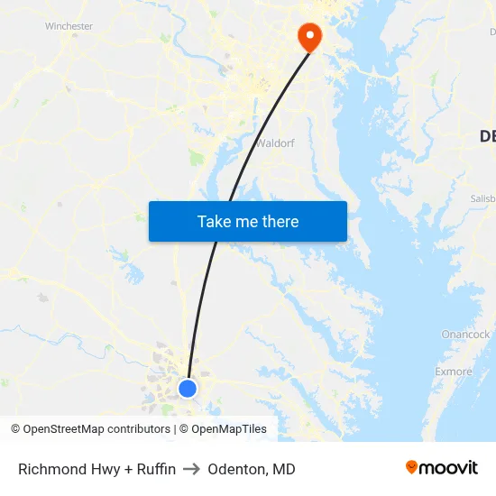 Richmond Hwy + Ruffin to Odenton, MD map