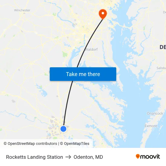 Rocketts Landing Station to Odenton, MD map