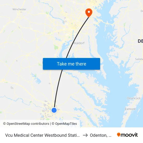 Vcu Medical Center Westbound Station to Odenton, MD map