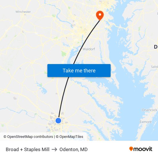 Broad + Staples Mill to Odenton, MD map