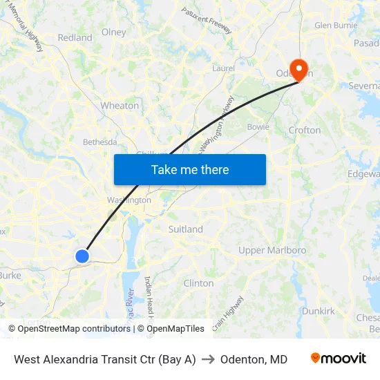 West Alexandria Transit Ctr (Bay A) to Odenton, MD map