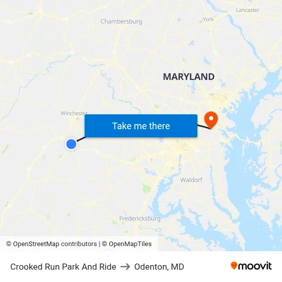 Crooked Run Park And Ride to Odenton, MD map
