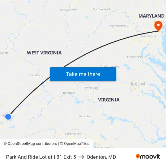 Park And Ride Lot at I-81 Exit 5 to Odenton, MD map