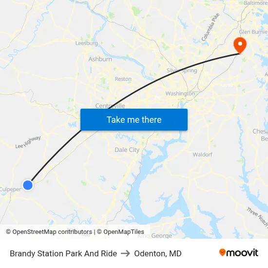 Brandy Station Park And Ride to Odenton, MD map