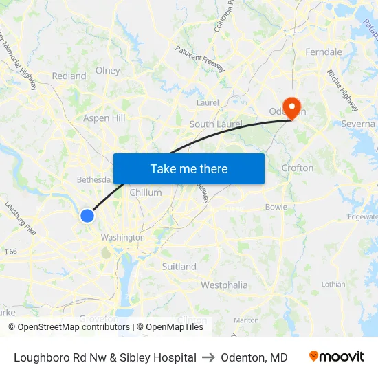 Loughboro Rd Nw & Sibley Hospital to Odenton, MD map