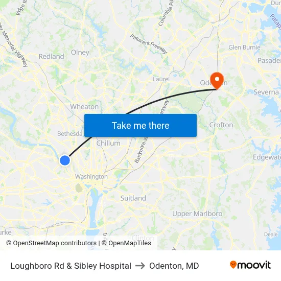 Loughboro Rd & Sibley Hospital to Odenton, MD map