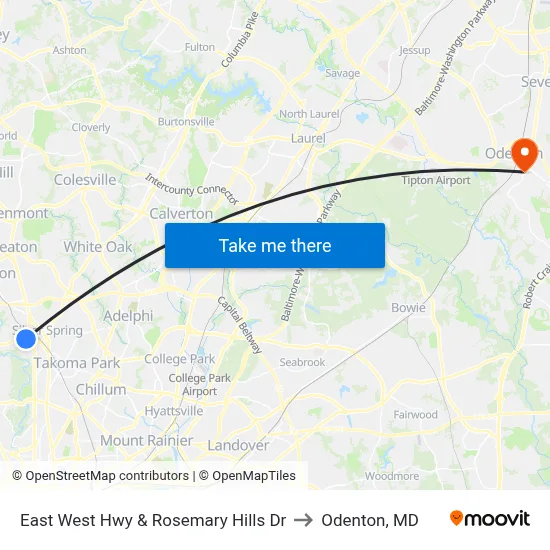 East West Hwy & Rosemary Hills Dr to Odenton, MD map