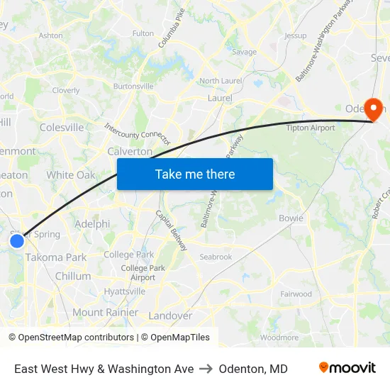 East West Hwy & Washington Ave to Odenton, MD map
