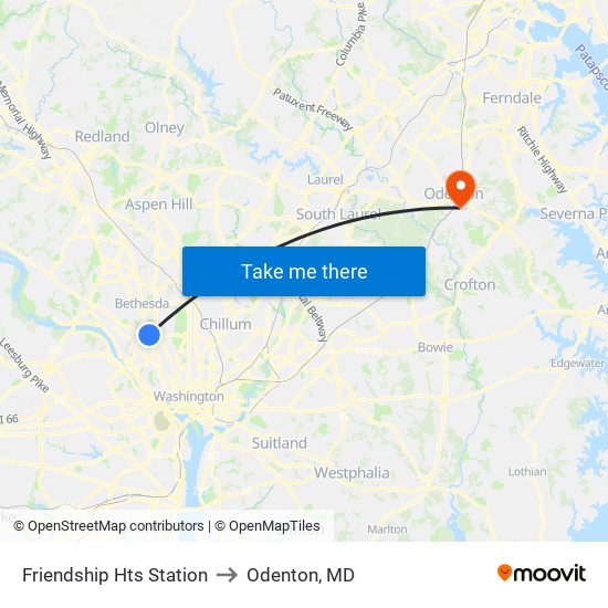 Friendship Hts Station to Odenton, MD map