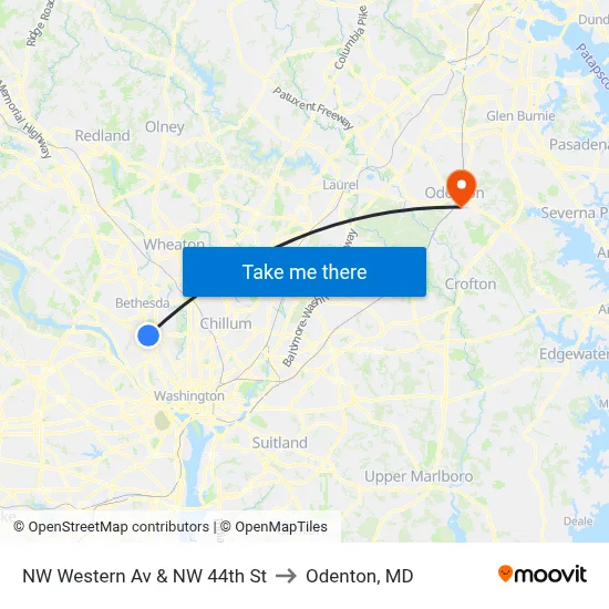 NW Western Av & NW 44th St to Odenton, MD map