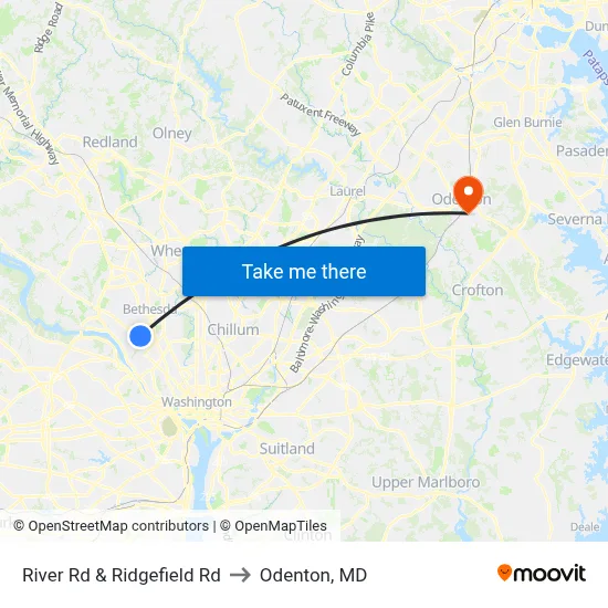 River Rd & Ridgefield Rd to Odenton, MD map