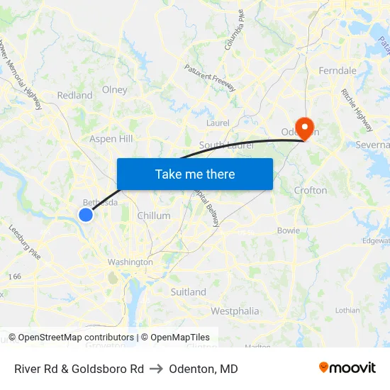 River Rd & Goldsboro Rd to Odenton, MD map