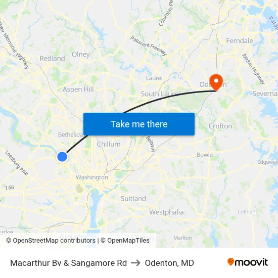 Macarthur Bv & Sangamore Rd to Odenton, MD map