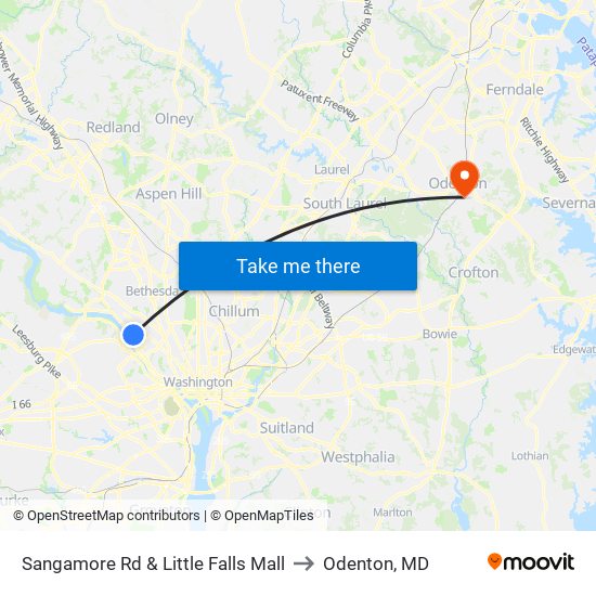 Sangamore Rd & Little Falls Mall to Odenton, MD map