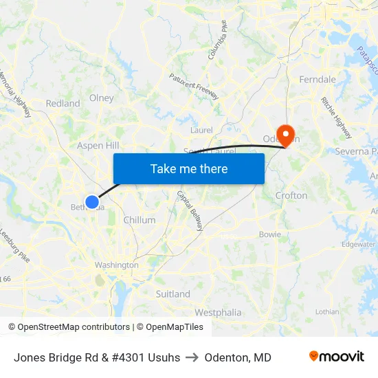 Jones Bridge Rd & #4301 Usuhs to Odenton, MD map