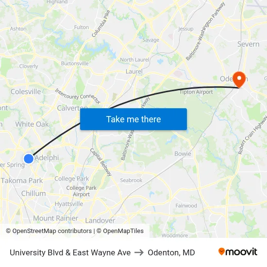 University Blvd & East Wayne Ave to Odenton, MD map